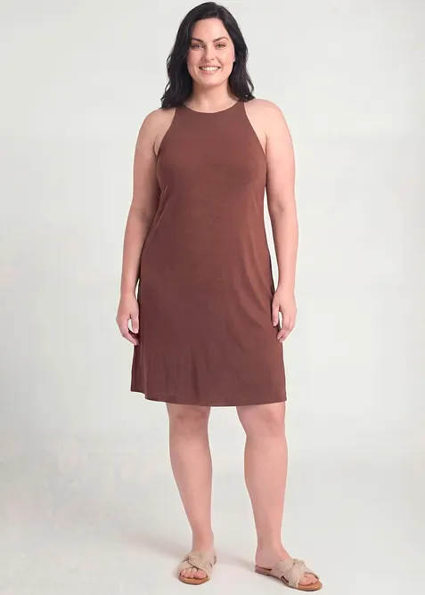 Leichtes Jerseykleid aus fließendem Lyocell-Mix in braun von vorne (Totalaufnahme) - bonprix