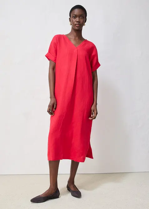 Kaftan-Kleid aus reinem Leinen in rot von vorne (Totalaufnahme) - bonprix