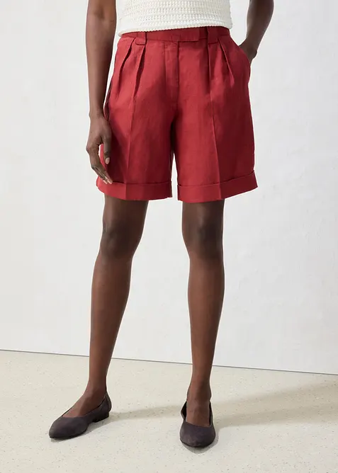 Bermudashorts aus reinem Leinen in rot von vorne - bonprix