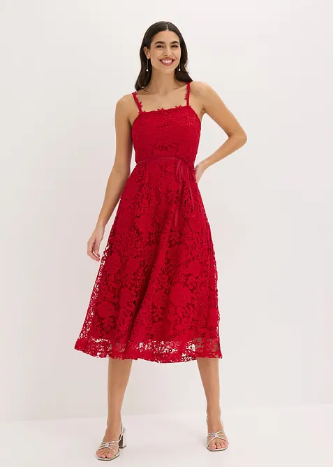 Spitzenkleid mit dekorierten Trägern in rot von vorne (Totalaufnahme) - bonprix
