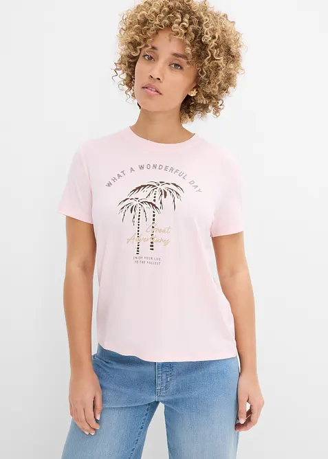 T-Shirt aus elastischem Viskose-Mix in rosa von vorne (im Anschnitt) - bonprix