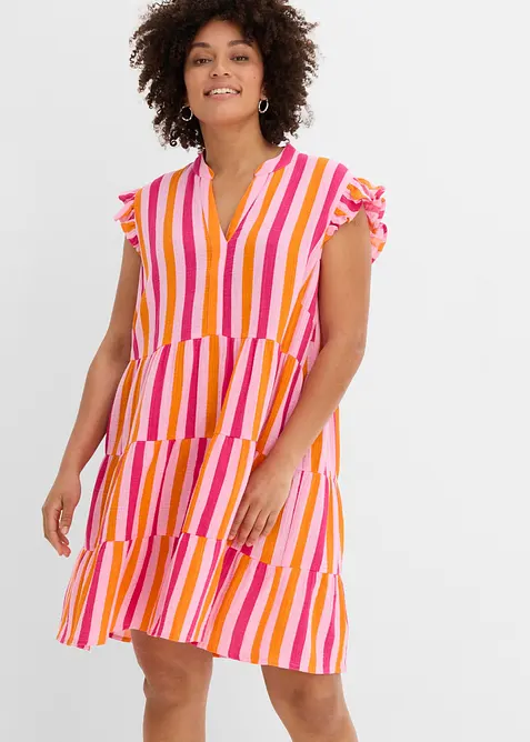 Musselin-Tunikakleid aus reiner Baumwolle in rosa von vorne (Totalaufnahme) - bonprix
