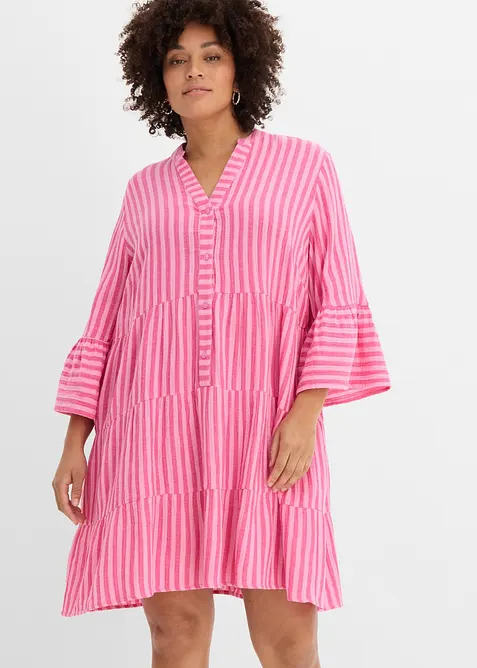 Musselin-Tunikakleid aus reiner Baumwolle in rosa von vorne (Totalaufnahme) - bonprix