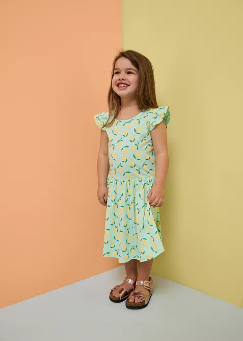 Jerseykleid aus reiner Bio-Baumwolle (3er Pack) in grün von vorne (Totalaufnahme) - bonprix