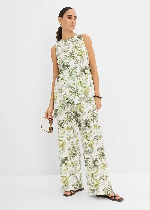 Bedruckte Hose aus Leinen-Mix in weiß im Look von vorne (Totalaufnahme) - bonprix