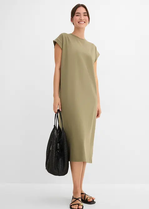 Jerseykleid aus Bio-Baumwoll-Mix in grün im Look von vorne (Totalaufnahme) - bonprix