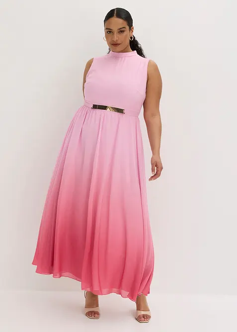 Chiffonkleid mit Kragen und Taillen-Einsatz in rosa von vorne (Totalaufnahme) - bonprix