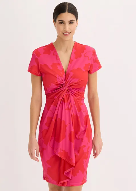 Jerseykleid mit Knoten-Detail in pink von vorne (Totalaufnahme) - bonprix