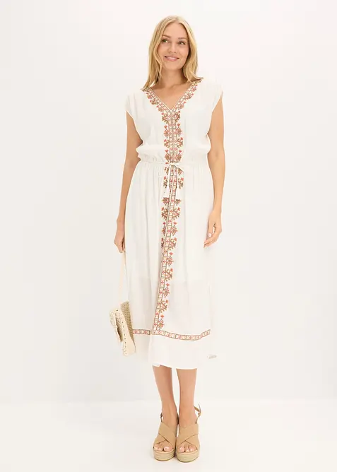 Midikleid aus fließender Viskose in weiß im Look von vorne (Totalaufnahme) - bonprix
