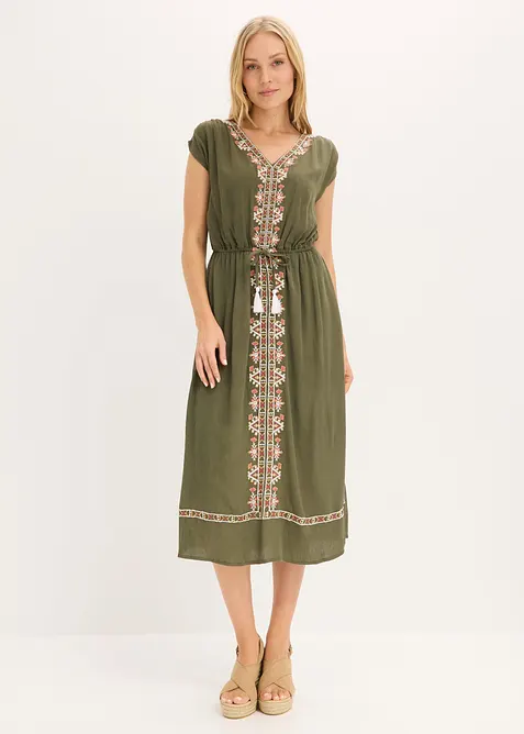 Midikleid aus fließender Viskose in grün von vorne (Totalaufnahme) - bonprix