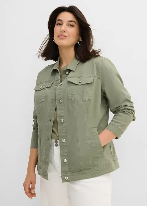 Jeansjacke in grün von vorne (im Anschnitt) - bonprix