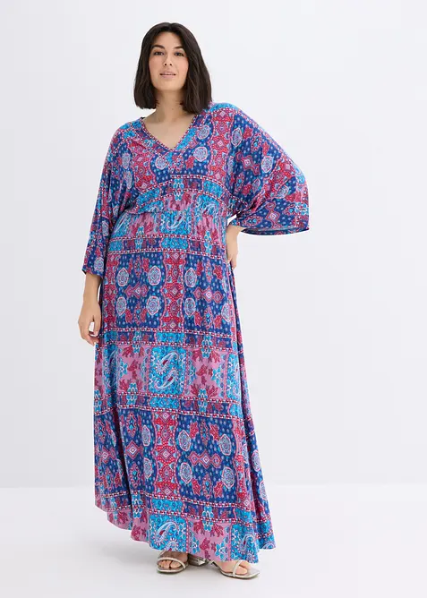 Jerseykleid aus softem Viskose-Mix in blau von vorne (Totalaufnahme) - bonprix