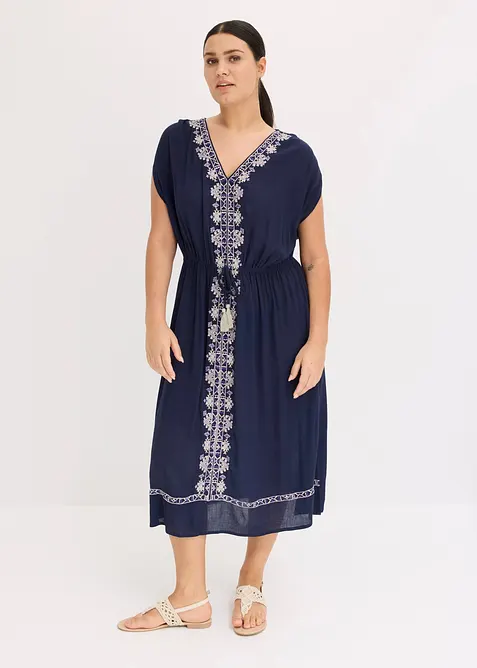 Midikleid aus fließender Viskose in blau von vorne (Totalaufnahme) - bonprix