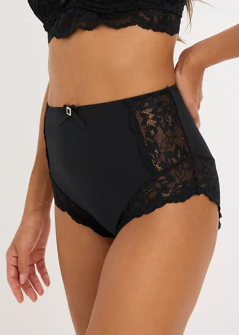 High Waist Slip mit zarter Spitze in schwarz von vorne - bonprix