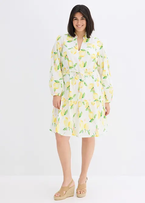 Tunika-Kleid aus reiner Baumwolle in weiß von vorne (Totalaufnahme) - bonprix