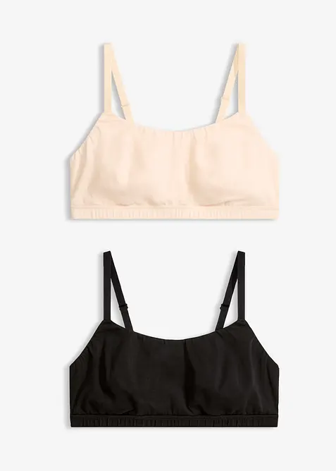 Bralette ohne Bügel mit Baumwolle (2er Pack) in schwarz von vorne - bonprix