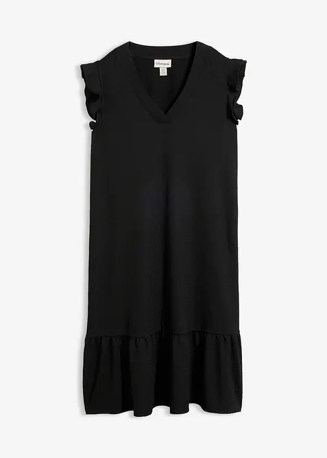 Jerseykleid mit Volant in schwarz von vorne - bonprix
