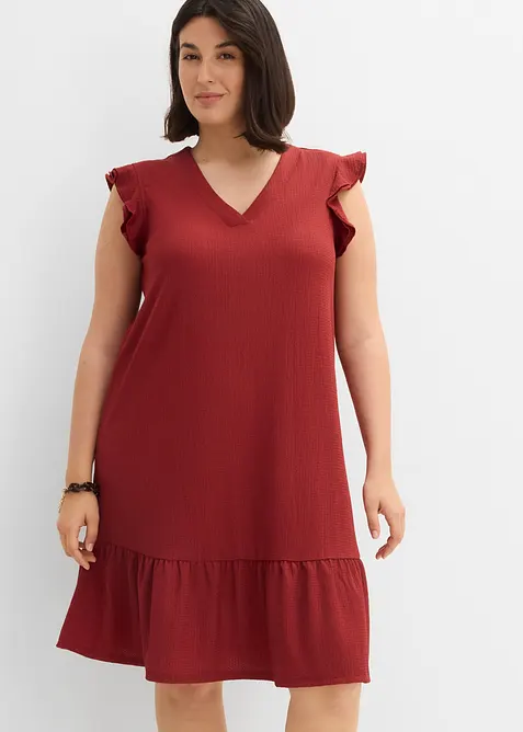 Jerseykleid mit Volant in rot von vorne (Totalaufnahme) - bonprix