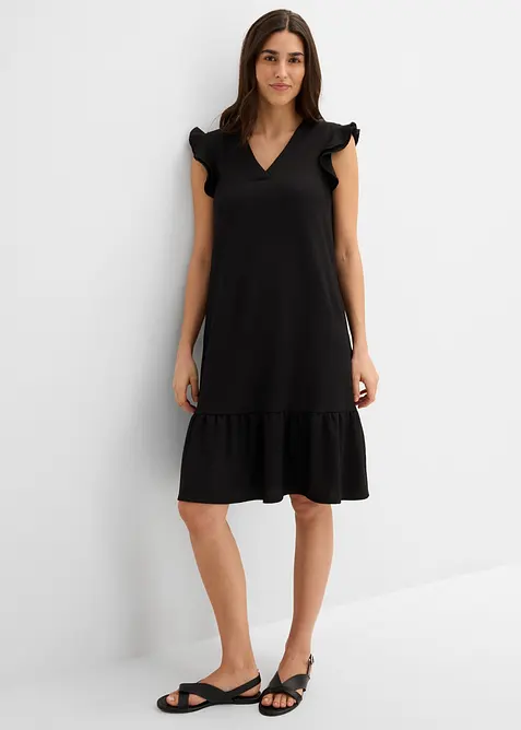 Jerseykleid mit Volant in schwarz von vorne (Totalaufnahme) - bonprix