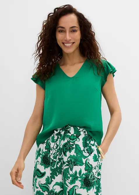 Bluse mit Volants in grün von vorne (im Anschnitt) - bonprix