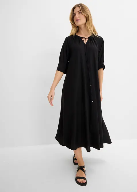 Tunika-Kleid aus fließender Viskose in schwarz von vorne (Totalaufnahme) - bonprix