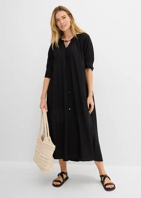 Tunika-Kleid aus fließender Viskose in schwarz im Look von vorne (Totalaufnahme) - bonprix