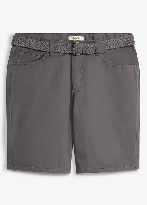 Bermuda mit Dehnbund und Gürtel in Regular Fit in grau von vorne - bonprix
