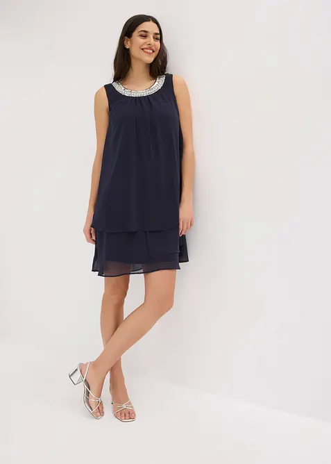 Premium Kleid mit Applikation in blau von vorne (Totalaufnahme) - bonprix