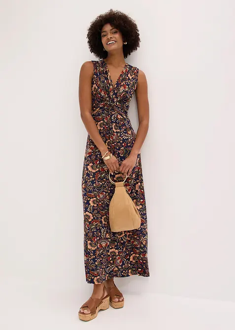 Maxikleid aus fließendem Viskose-Mix in blau im Look von vorne (Totalaufnahme) - bonprix