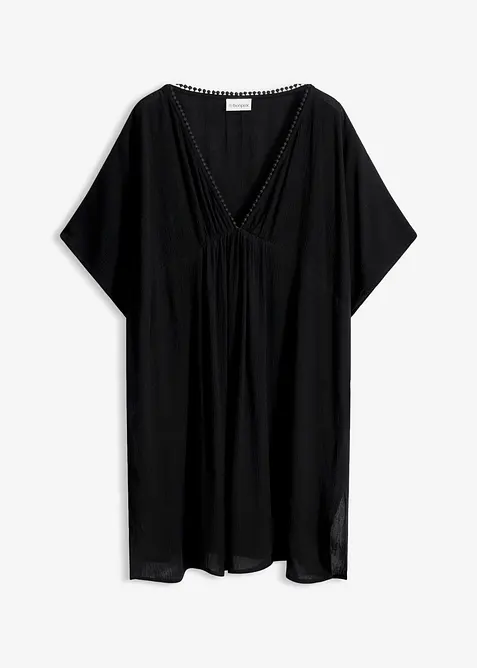 Oversize Strandtunika aus strukturiertem Crinkle in schwarz von vorne - bonprix