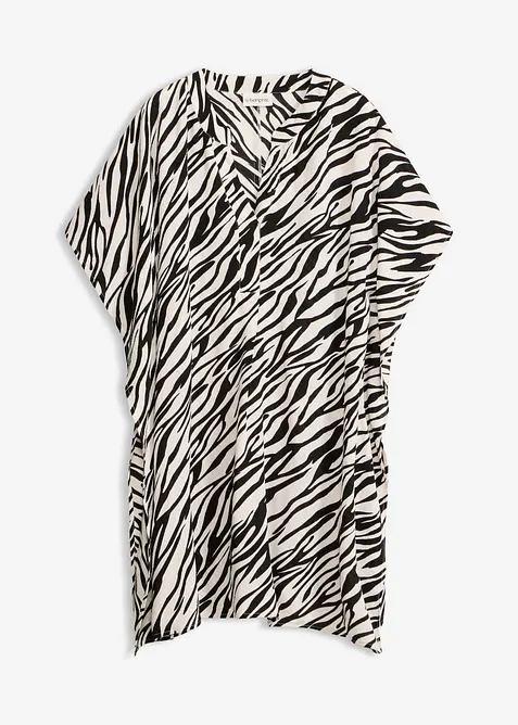 Strandtunika aus strukturiertem Crinkle in schwarz von vorne - bonprix