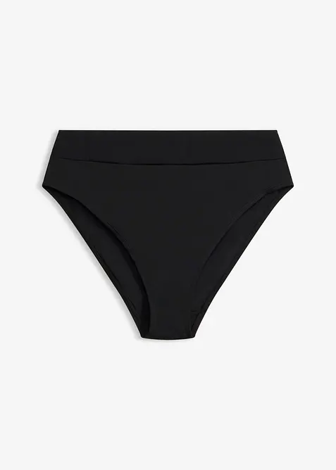 schnell trocknende Highwaist-Bikinihose mit höherem Beinausschnitt in schwarz von vorne - bonprix