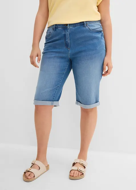 Jeans Bermuda Mid Waist, Bequembund in blau von vorne - bonprix