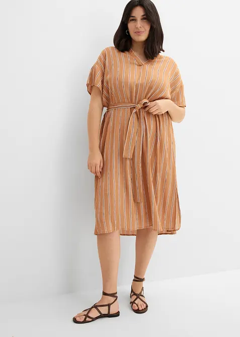 Kaftan-Kleid aus softer Viskose in beige von vorne (Totalaufnahme) - bonprix