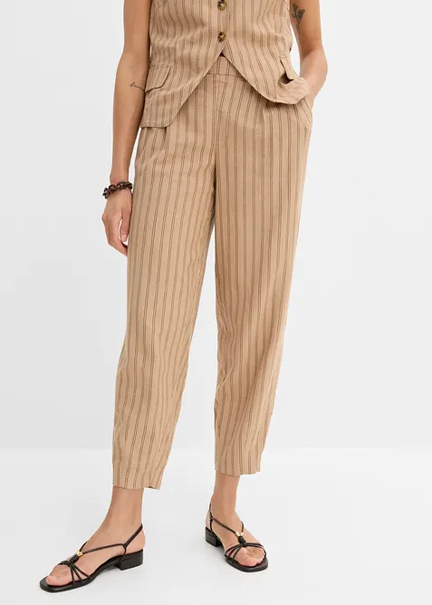 Schlupfhose aus kühlendem Leinen-Mix in beige von vorne - bonprix