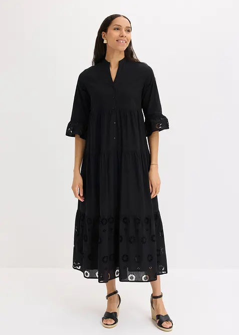 Tunika-Kleid aus reiner Baumwolle in schwarz von vorne (Totalaufnahme) - bonprix