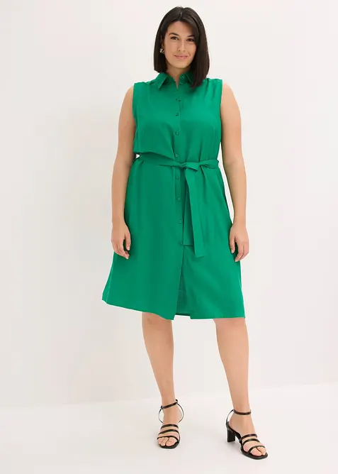 Hemdblusenkleid aus Viskose in grün von vorne (Totalaufnahme) - bonprix