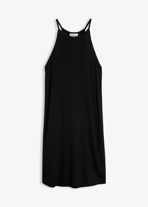 Leichtes Jerseykleid aus fließendem Lyocell-Mix in schwarz von vorne - bonprix