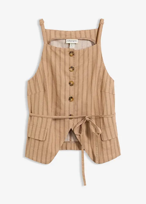 Blazerweste aus kühlendem Leinen-Mix in beige von vorne - bonprix