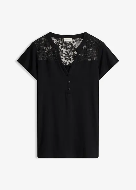 Henleyshirt aus Viskose-Mix in schwarz von vorne - bonprix