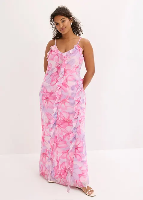 Trägerkleid aus softem Mesh in rosa von vorne (Totalaufnahme) - bonprix