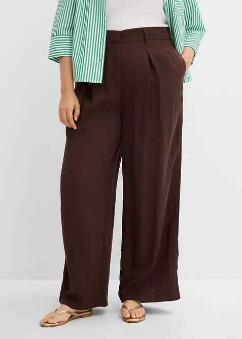 Sommerliche Bundfaltenhose in braun von vorne - bonprix