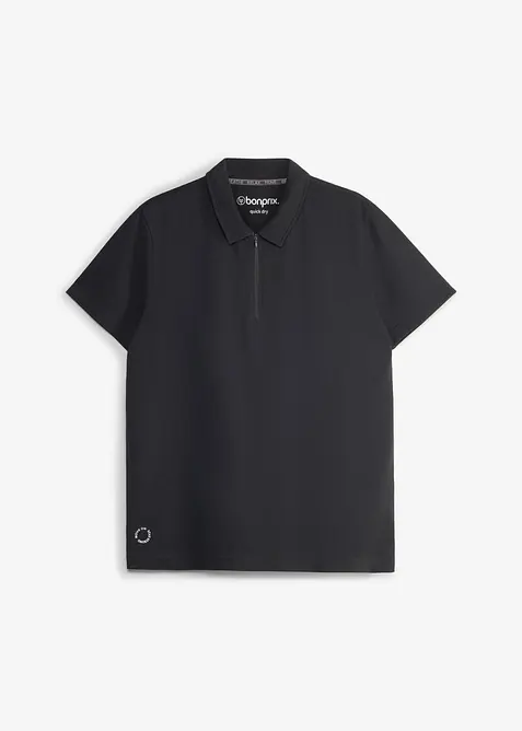Herren Sport-Poloshirt mit Reißverschluss, schnelltrocknend in schwarz von vorne - bonprix