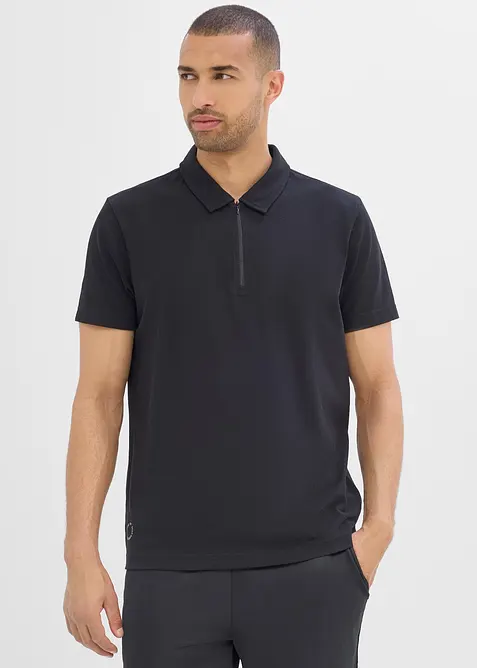 Herren Sport-Poloshirt mit Reißverschluss, schnelltrocknend in schwarz von vorne (im Anschnitt) - bonprix