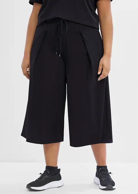 Sport-Culottes mit Zierfalten, schnelltrocknend in schwarz von vorne - bonprix