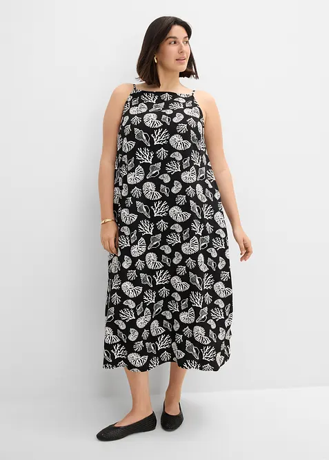 Midikleid in All-Over-Print aus Viskose-Mix in schwarz von vorne (Totalaufnahme) - bonprix