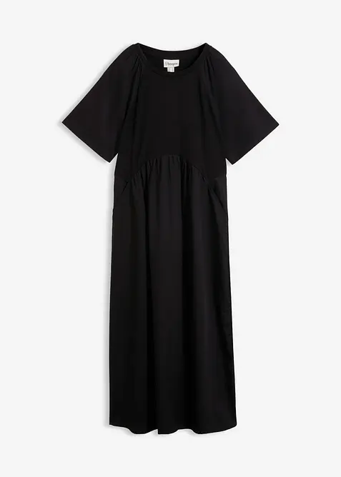 Midikleid mit Warenmix aus reiner Baumwolle in schwarz von vorne - bonprix