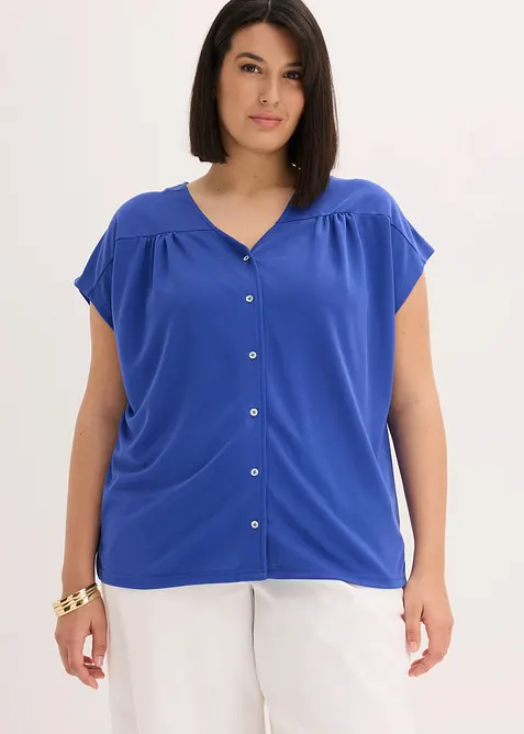 Shirtbluse aus Viskose Piqué in blau von vorne (im Anschnitt) - bonprix