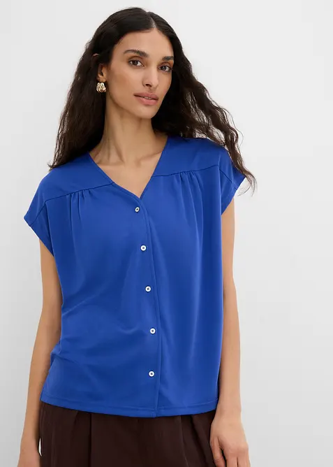 Shirtbluse aus Viskose Piqué in blau von vorne (im Anschnitt) - bonprix