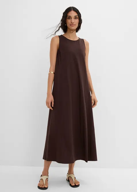 Jerseykleid aus reiner Baumwolle in braun von vorne (Totalaufnahme) - bonprix